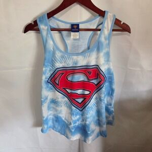 Superman DC Comics Tie Dye Tank Top Juniors Size M Blue Red Logo Sleeveless